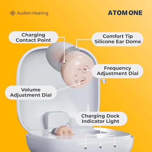 Audien Atom One OTC Hearing Aids - Wireless, Rechargeable, and Comfortable | Clear Sound in a Small, Discreet Design for Seniors & Adults with Hearing Loss