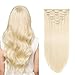 SUYYA Clip in Hair Extensions Bleach Blonde 14 inches 7pcs 110g Straight 100% Real Human Hair Double Weft Clip in Human Hair Extensions Blonde(14 inches #613 Bleach Blonde)