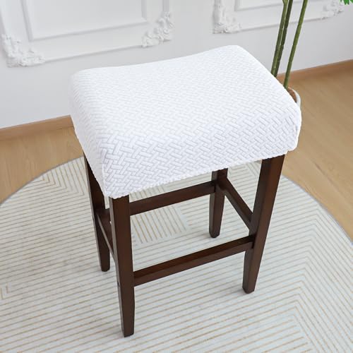 Image of Waterproof White Bar Stool Covers Set of 4 Rectangle Jacquard Stretchable Backless Barstool Seat Cover Counter Bar Stool Slipcovers Washable