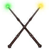 Light Up Magic Wizard Wand with Sounds & 4 Color Lights Illuminating Witch Toys for Kids Cosplay Party Birthday Gift, Brown, 2PCS