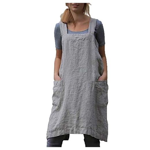 Cotton Linen Apron Cross Back Apron for Women with Pockets Pinafore Dress for Baking Cooking
