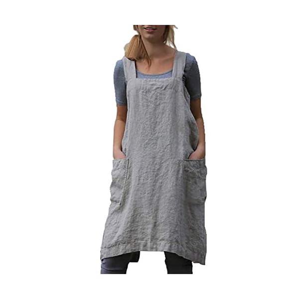 YESDOO Linen Apron Cross Back Apron for Women with Pockets Pinafore Dress for Baking Cooking, Grey, Small YESDOO Linen Apron Cross Back Apron for Women with Pockets Pinafore Dress for Baking Cooking, Grey, Small