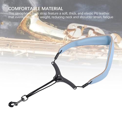 Gavigain Saxophone Strap Neck Support Adjustable, Soft PU Leather, Breathable, Ergonomic Comfort for Alto, Tenor, Bass Saxophone and Clarinet Players (Sky Blue)
