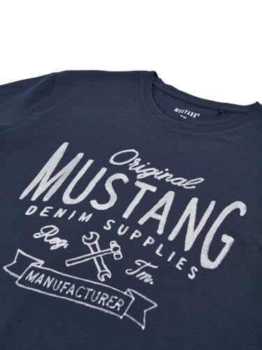 MUSTANG Tshirt Herren Regular Fit Rundhals Kurzarm Sommer Tee Shirt Logoprint Baumwolle, Größe:L, Farbe:Mood Indigo (1001139-5228) – Ansicht 4