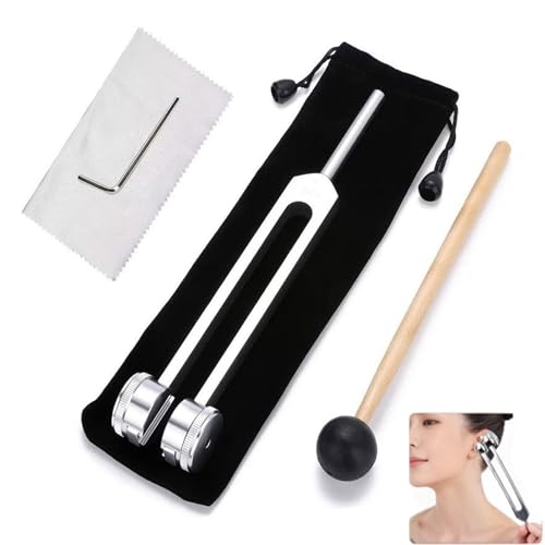GIUSOBG Diapason 128 hz Curativo Strumento Medico per Terapia del Suono, con Diapason Martello in Silicone, Panno di Pulizia e Sacchetto di Stoccaggio ideale per terapia del suono, Alleviare lo Stress