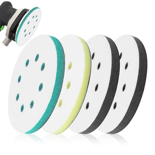 4 Pcs Polishing Pads,Orbital Sander Discs,for Drill,Sanding,Sponge,Foam,Attachment,Buffing,Polish,125mm Pad for 8 Holes Soft Disc,Hard Cushion Buffer,Impact Resistant Low Noise(Green,Yellow,Black)