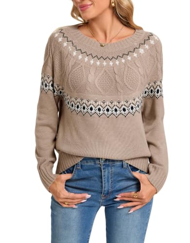 Image of Women's Vintage Fair Isle Pullover Sweater Lightweight Knit Tops