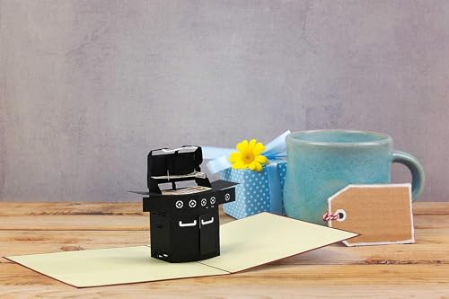 Diese-Klappkarten 3D Pop Up Geburtstagskarte - Geburtstagsgrußkarte für Frau Mann mit Umschlag - 3D PopUp Karte zum Geburtstag - Geschenkkarte mit Motiv - BBQ Grill