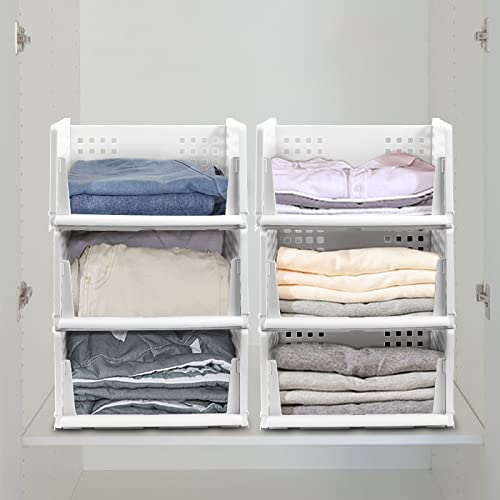 Nicunom 3 Pack Stackable Closet Organizers, Collapsible Plastic Storage Basket Large Capacity Drawer Shelf Storage Container Foldable Clothes Toy Food Rack For Kitchen, Office, Bedroom, Bathrooms #TOP3