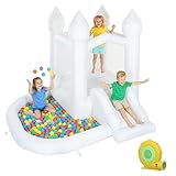 Qaba 8.2FT x 7.4FT White Bounce House, 3-in-1 Inflatable Bounce House with Slide and Ball Pit for Kids Ages 3-8, Indoor Outdoor Bouncy Castle with 370W Blower for Birthday and Wedding Party, White