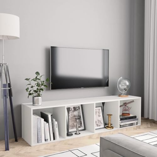 Nqyjm TV-Ständer mit 4 Fächern, Bücherregal/TV-Schrank, Weiß, 143 x 30...