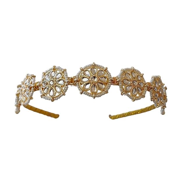 Floral Kundan Studded Matha Patti Sheesh Patti Wedding Hairband Traditional Golden Celebrity Headband Hair accessory Jewellery for Women and Girls Floral Kundan Studded Matha Patti Sheesh Patti Wedding Hairband Traditional Golden Celebrity Headband Hair accessory Jewellery for Women and Girls