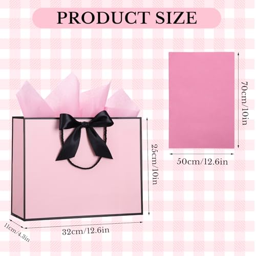 10 Pcs Black Pink Gift Bags Medium with 10 Tissue Paper Handles Bow Ribbon Multipack Presents Paper Gift bags for Wedding Baby Shower Bridesmaid Party - Image 5