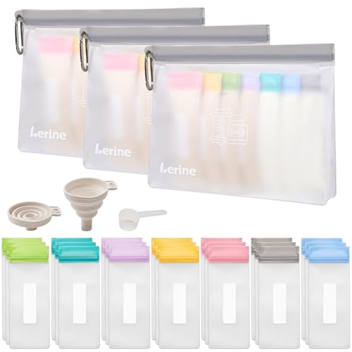 Image of Lerine Protein Powder Travel Container Set, Reusable Protein Powder Container To Go, 21Pcs Single Dose Bags & 3Pcs Large Zip Bags, Portable Supplement Storage Containers with Funnel, Spoon