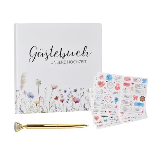 Libro de Visitas para Bodas, 144 Páginas Blancas con Pegatinas y Bolígrafo, Álbum de Recuerdos con Tapa Dura para Fotos y Dedicatorias, Libro de Visitas Ideal para Novios e Invitados