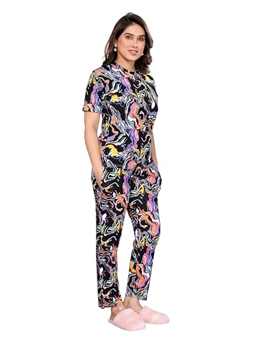 Image of VJ Fashion Women's Cotton Lycra Printed & Knitted Round Neck Night Wear Set of Top and Pazama
