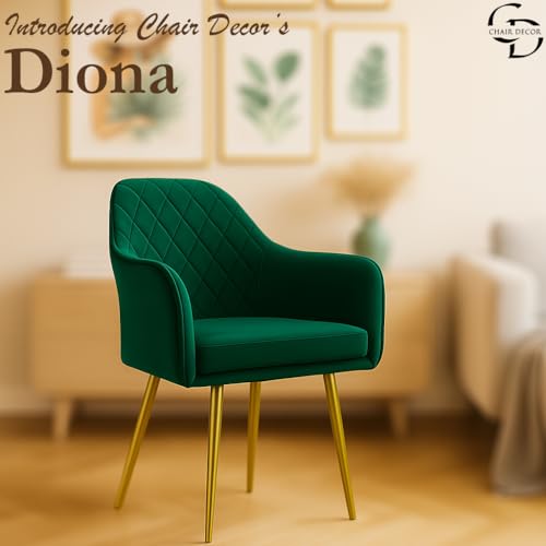 Image of Velvet Accent Chair with Matching Pouffe & Floral Cushion | Modern Upholstered Armchair with Gold Metal Legs | Lounge Chair for Living Room, Bedroom, Office, Guest Room (Green Diona)