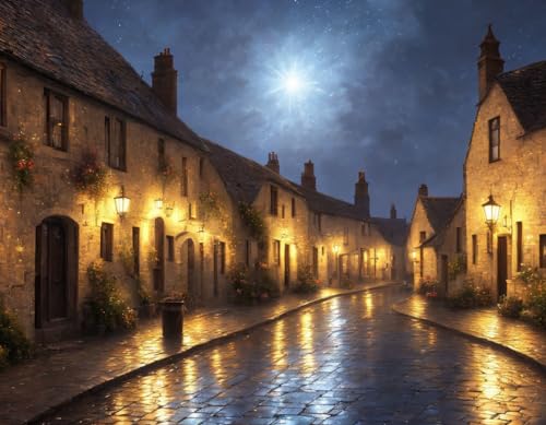 Poster Black Cobbles Street pour deco salon style cottage anglais authentique