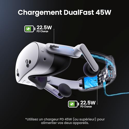 KIWI design Audio Sangle de Tête avec Batterie pour Meta Quest 3/3S, K4 Duo Casque DualFast à Chargement Rapide Accessoires VR au Design Équilibré pour Un Son Amélioré et Un Temps de Jeu Prolongé – Image 5