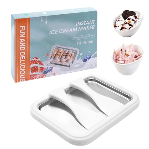 Rolled Ice Cream Maker Kit DIY Ice Cream Roll Tray with 2 Scrapers Stainless Steel Freezing Plate for Rolled Ice Cream Homemade DIY for Fun Activities-White