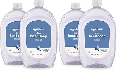 Amazon Basics Gentle & Mild Clear Liquid Hand Soap Refill, Triclosan-Free, Dermatologist-Tested, pH Balanced, 50 Fl Oz, (Previously Solimo) (Pack of 4)