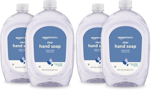 Amazon Basics Gentle & Mild Clear Liquid Hand Soap Refill, Triclosan-Free, 50 Fl Oz (Previously Solimo) (Pack of 4)