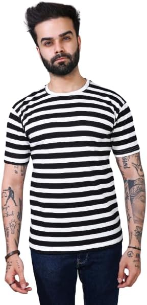 DM FASHION CLUBMen Patta Desing Printed Best Cotton Tshirt (Small, Black)