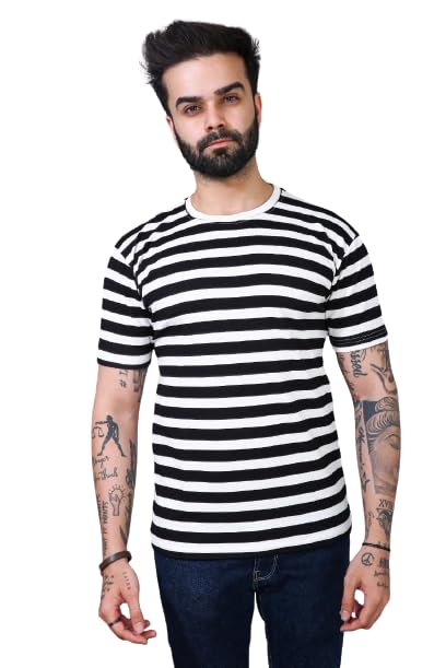 DM FASHION CLUBMen Patta Desing Printed Best Cotton Tshirt (Small, Black)