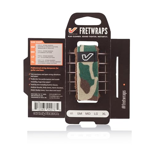 Gruv Gear FretWraps Camo Guitar String Dampener for Bass, Electric, Acoustic & Extended Range Guitars in Studio, Live & Practice - Resonance for Tapping & Recording - Green - Pack of 1