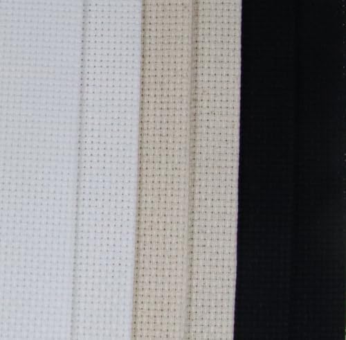 Image of KCS 4 /6 pc of 12 inch x 18 inch(30cmx45cm) 16 Count Cotton Aida Cloth Cross Stitch Fabric (6 pc,White+Oatmeal+Black)