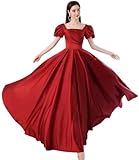YHZCG Puffy Sleeve Prom Dresses Long Satin Princess Ball Gown Pockets A Line Evening Gowns for Women Formal Wine Red US 2
