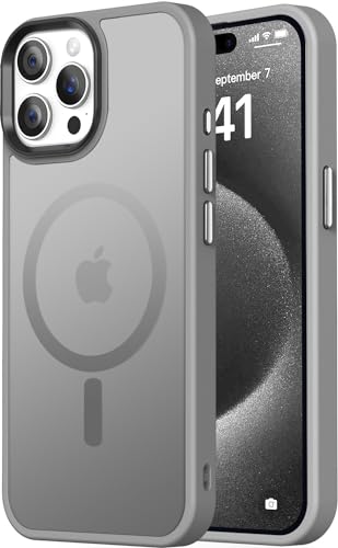 Thomo Strong Magnetic for iPhone 15 Pro Max Case, [Compatible with Magsafe][13FT Military-Grade Drop Tested] Slim Matte Translucent Protective Case for iPhone 15 Pro Max Case 6.7'', Titanium Gray