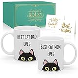 XQLZY Best Cat Mom & Dad Couple Mugs, 11 oz, Bone...