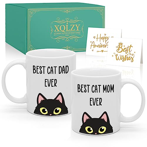 XQLZY Best Cat Mom & Dad Couple Mugs, 11 oz, Bone...