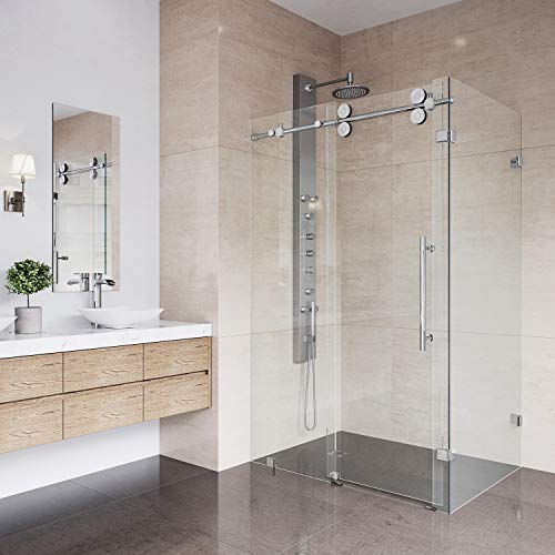 VIGO VG6051CHCL60 34.63" -58.75" W -74.0" H Frameless Sliding Rectangle Shower Enclosure with Clear 0.38" Tempered Glass and Stainless Steel Hardware in Chrome Finish with Reversible Handle