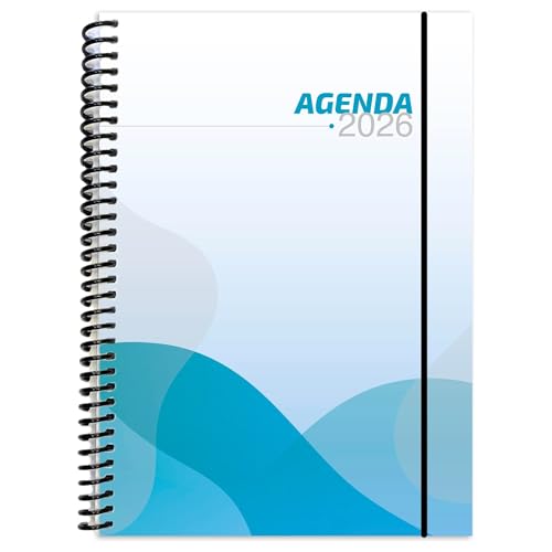 Agenda Anual 2026 Semana Vista Planificador A5 Papel 80 Gramos Diseño Profesional Calendario Mensual Datos Personales Direcciones Portada Azul Espiral Flexible Tapa Plástica Resistente Oficina