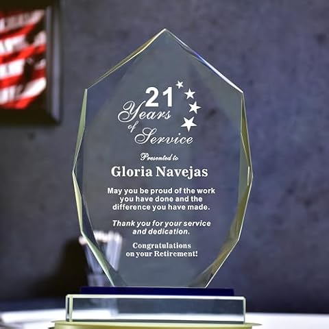 Personalized 9” Glass Plaque, Engraved with Names, Appreciation Messages and Company Logo, Completely Customized Gift Plaque, Award Trophy for Retirement Employee, Manager, Boss. Cover