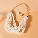 Ufraky Fashion Faux Pearl Statement Chunky Bib Choker Necklace and Earring Set for Women Gift