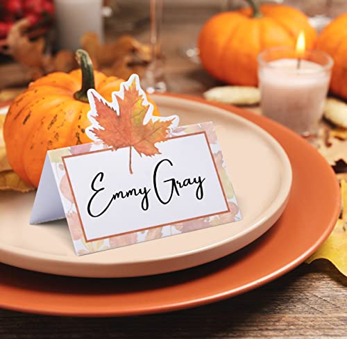 Gift Boutique 100 Pack Thanksgiving Fall Maple Leaf Tent Cards 2\" x 3.5\" Folded Paper Name Place Cards for Dinner Wedding Table Party Decorations