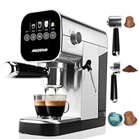 Aigostar Macchina Caffè Cialde, Compatibile con Cialde & Caffè Macinato, 0,9L, 1350W, 20 Bar, Schermo LCD Touch, Con Montalatte Elettrico Incorporato, Acciaio Inox, Macchinetta Caffe per Casa Ufficio