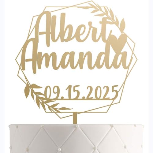 Personalized Wedding Cake Topper With Customized Bride and Groom Names and Marriage Date for Mr Mrs