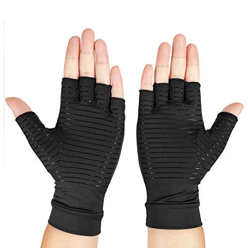 RHome Arthritis Compression Gloves| 1 Pair, for Arthritis Pain Relief, Rheumatoid, Osteoarthritis and Carpal Tunnel for Men and Women, Fingerless for Typing (Black(Gel)-Small)