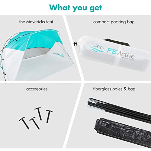 FE Active Pop Up Beach Shelter - Easy Set up Family Beach Tent Outdoor Sun Shelter Half Dome Canopy Tent Adults & Kids Sun Shade for Camping, Hiking, Travel, Backpacking | Designed in California, USA