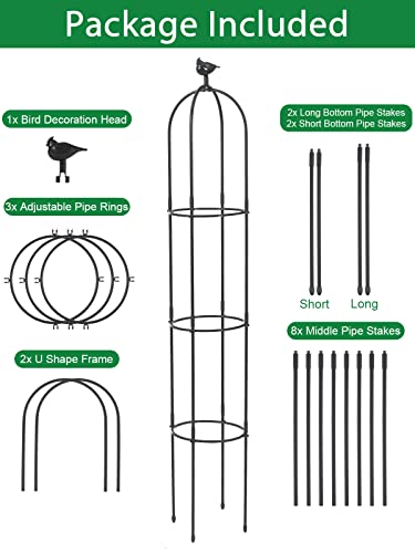 Kalolary Garden Trellis For Climbing Plants, 6 Feet Garden Tower Obelisk Trellises Rustproof Metal Potted Plant Climbing Support For Indoor Outdoor Flowers Vegetable Fruits Vines Support (Black) #TOP1