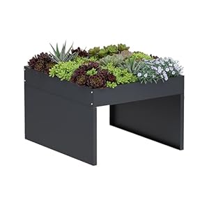 Sillar Garage pour Robot de Tonte avec bac à Plantes- Garage en métal résistant aux intempéries, Protection Contre Le Vent et Les UV, abri Jardin pour Tondeuse à Gazon, Anthracite, 70×60×42,2cm