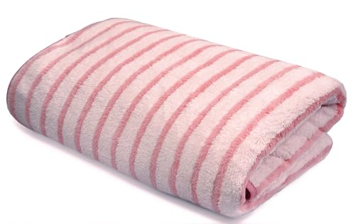 Image of Cortina Stripe Printed Towels for Bath (70 x 140 cm) 380 GSM Microfiber, Ultra Soft, Highly Absorbent & Quick Dry for Gym, Beach & Bathroom Towels for Men, Women & Kids (Pink Small Stripe)