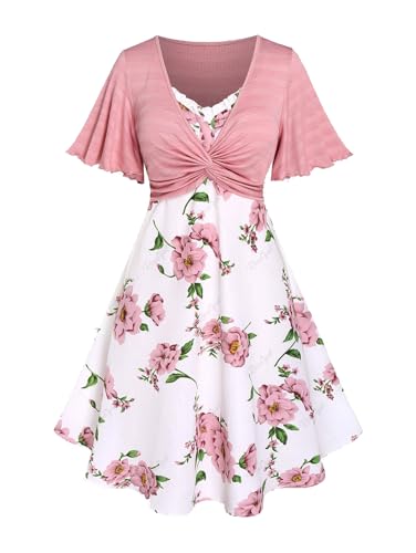 Image of Rosegal Plus Size Women Cottagecore 2PC Floral Sundress Set