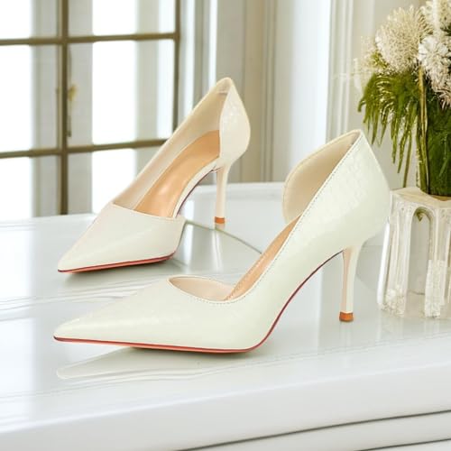 JOEupin Women’s Mid Heel Slip on Pumps Pointed Toe Classic Fashion 3.14inch Party Stiletto Heels Dress Office Shoes3