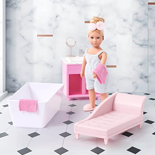 Lori Dolls – Adelina’s Bathtub Set – Mini Doll & Toy Bathroom Furniture – 6-Inch Doll & Dollhouse Accessories – Tub, Vanity, Lounge Chair, Mirror, Towels – Play Set For Kids – 3 Years + #TOP5