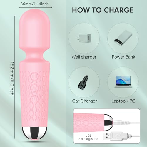 Image of Personal Back Massager - Handheld Waterproof & Rechargeable Massager - 20 Speeds 8 Patterns Vibration Massage - Perfect for Travel Relaxation, Relieves Back, Legs Muscles (Pink)